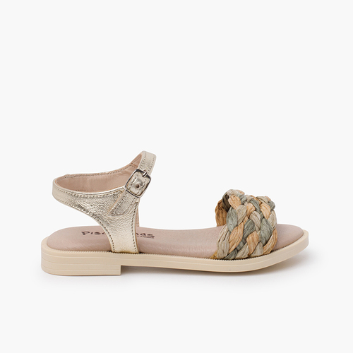 Sandalen mit geflochtenem Riemen und Schnalle Gold