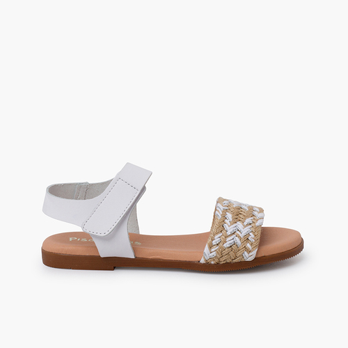 Sandalen mit Jute-Riemen und Klettverschluss Weiß