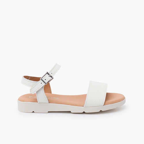 Ledersandalen mit strukturiertem Gel-Innensohlen Weiß
