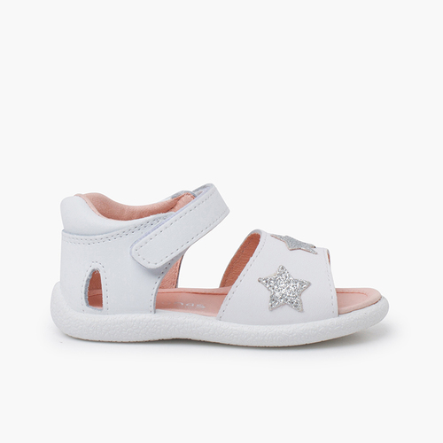 Erstsandalen mit Glitzersternen Weiß