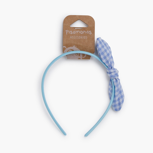 Haarband mit Schleife und Karomuster-Ohrchen Blau