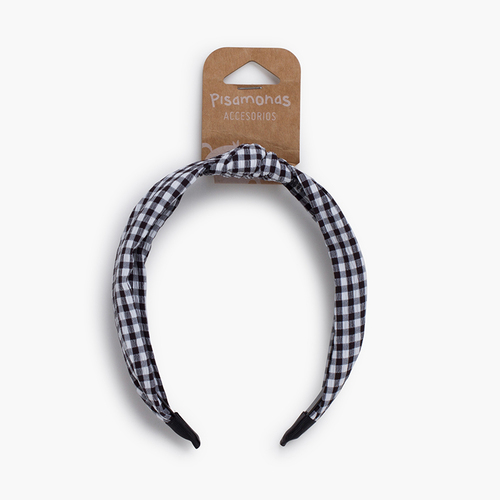 Breites Haarband mit Knoten und Karomuster Schwarz