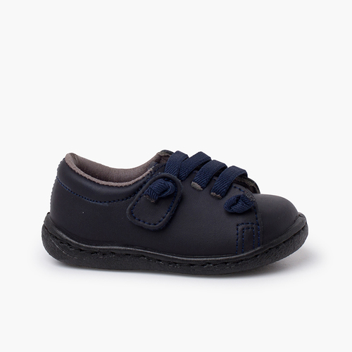 Waschbare Ledersneakers mit elastischen Schnürsenkeln Marineblau