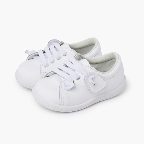Waschbare Ledersneakers mit elastischen Schnürsenkeln Weiß