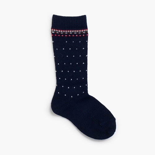 Hohe Socken mit griechischem Muster und Punkten Marineblau