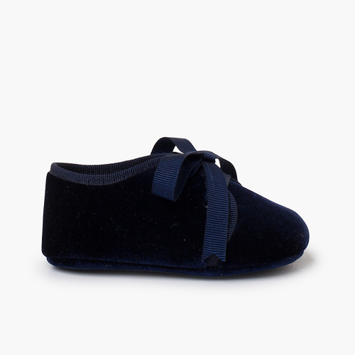 Baby Blucher aus Samt mit Satinschleife Marineblau