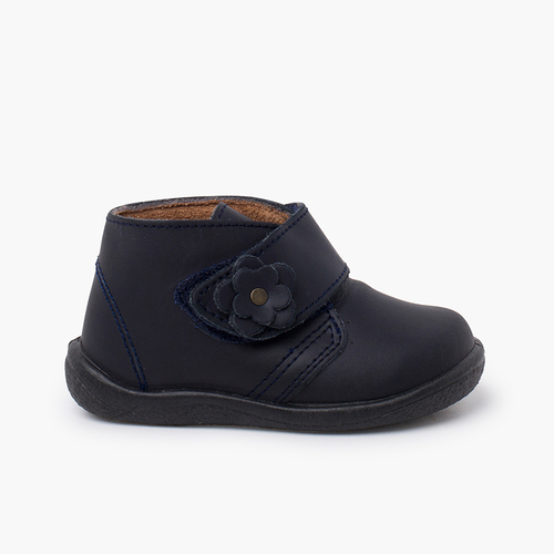 Waschbare Lederstiefeletten für Mädchen mit Blumen Marineblau