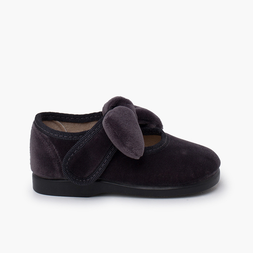 Mädchen-Mary Janes mit Samtbändchen und Klettverschluss Grau