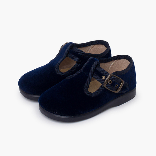Samt-Schnürschuhe mit Schnalle Marineblau