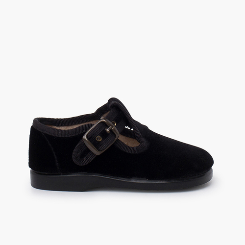Samt-Schnürschuhe mit Schnalle Schwarz