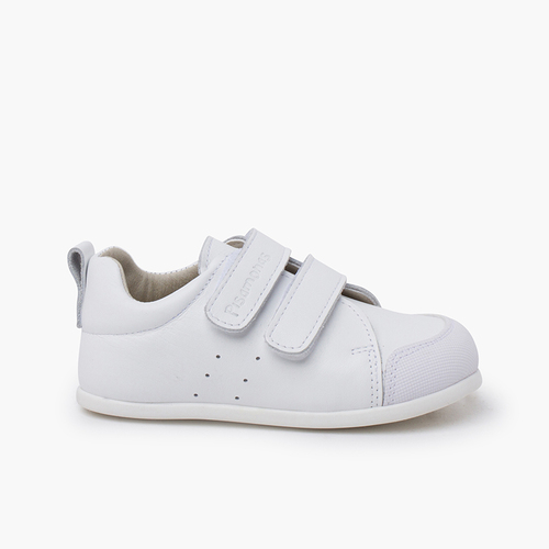 Weiche Leder-Sneaker mit doppeltem Klettverschluss Weiß