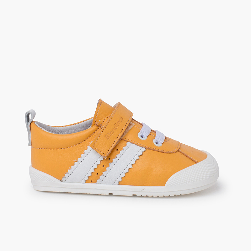Sneaker mit weißen Streifen und Klettverschluss Orange