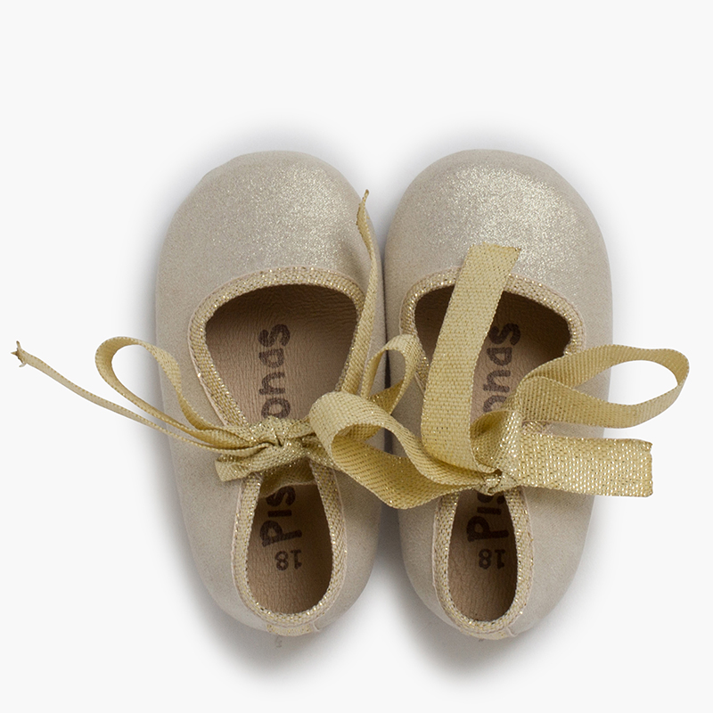 Baby Mary Janes mit glänzender Schleife Gold