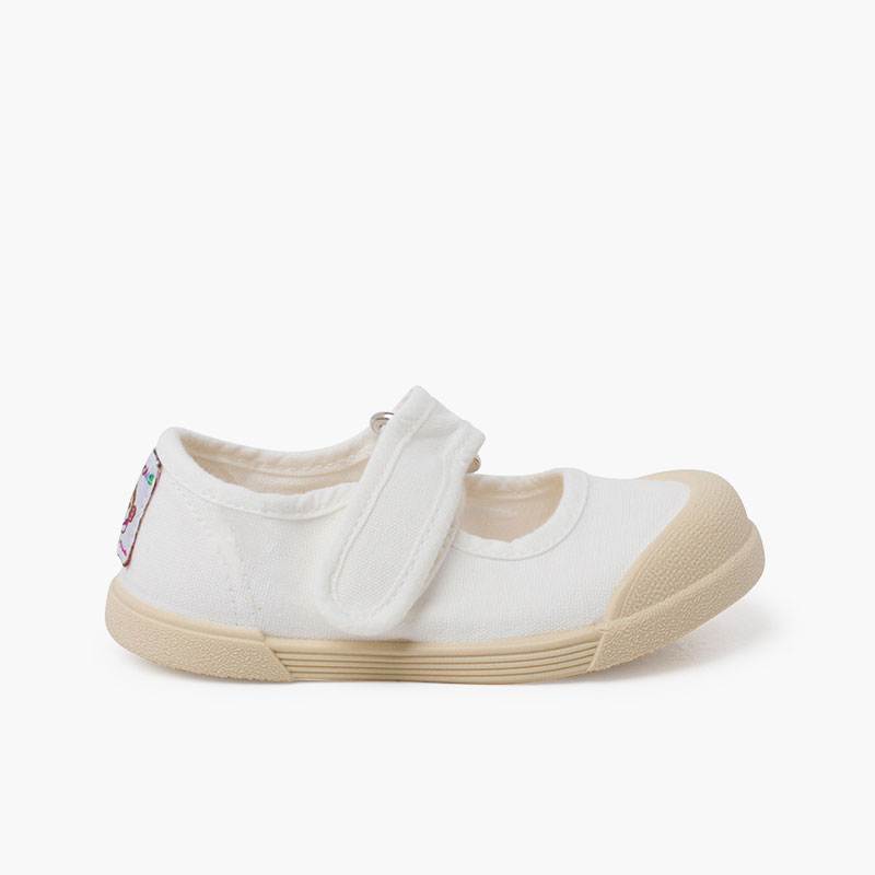 Barefoot-Leinwand-Mary Janes Weiß