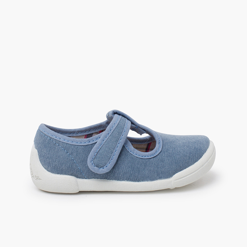 Barefoot-Riemchenschuhe Klettverschluss weißer Sohle Blau