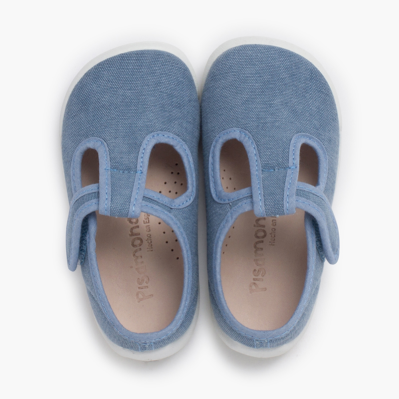 Barefoot-Riemchenschuhe Klettverschluss weißer Sohle Blau