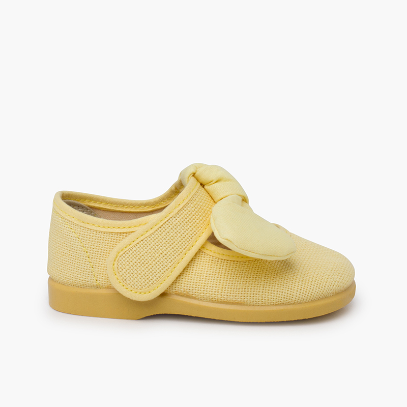 Leinwand-Mary-Janes mit Schleife und Klettverschluss Gelb