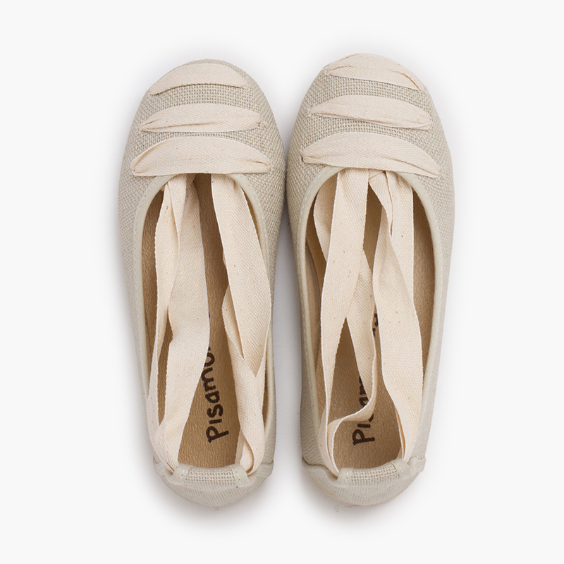 Leinen-Ballerinas mit Schleifen Roh