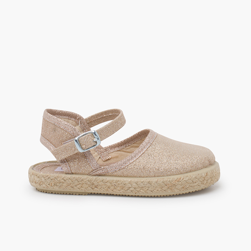 Glanz-Espadrilles mit Schnalle Champagner