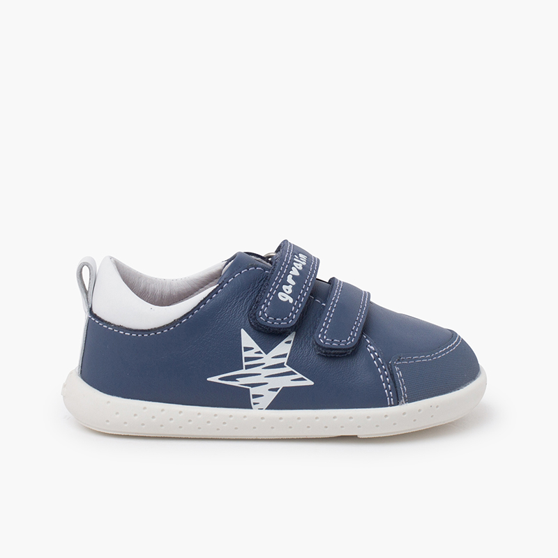 Sneaker aus weichem Leder mit Stern und Klettverschluss Blau
