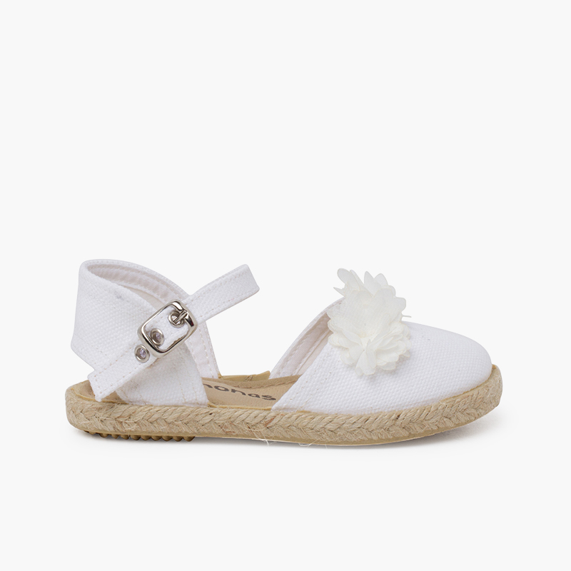 Espadrilles für Zeremonien mit Organza-Blumen Weiß