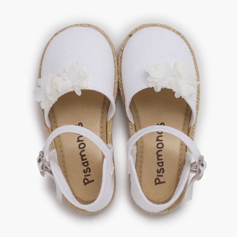 Espadrilles für Zeremonien mit Organza-Blumen Weiß