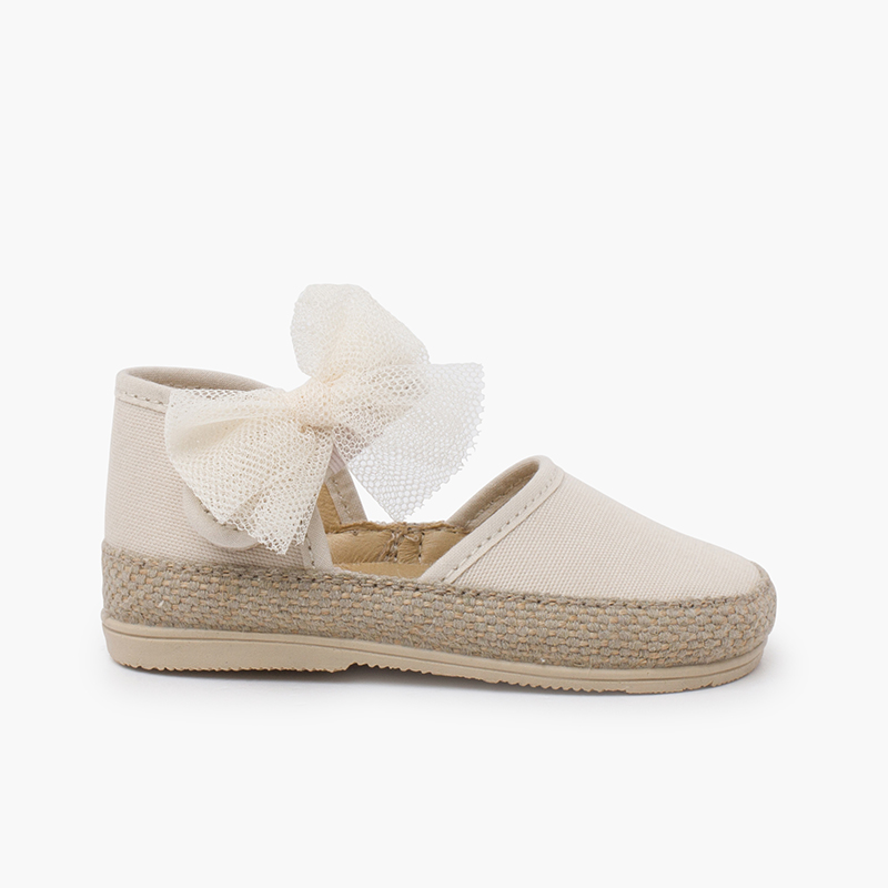 Baby Espadrilles mit dünnem Sohle und Tüllschleife Roh