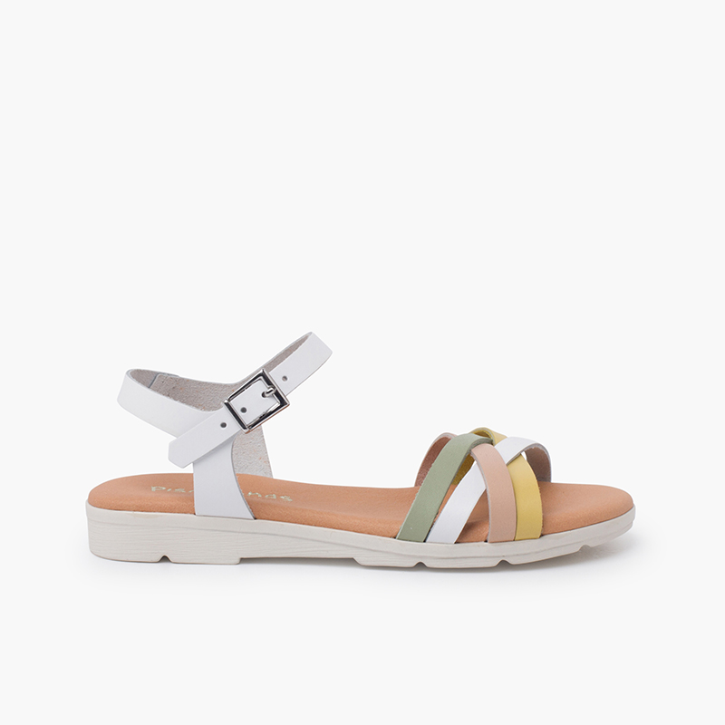 Sandalen mit Schnalle und gekreuzten mehrfarbigen Riemen Multicolor