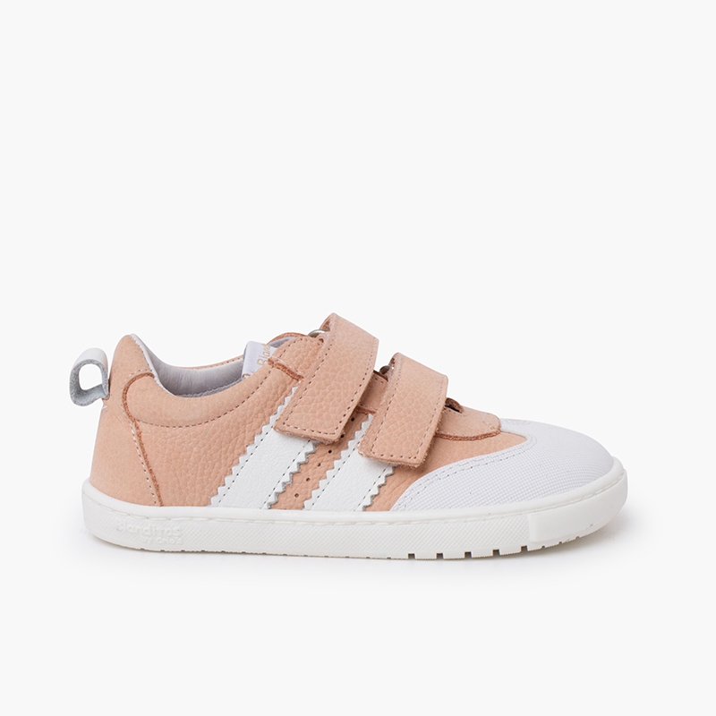 Kinder-Sneaker aus Veloursleder und Serratex Rosa und Weiß