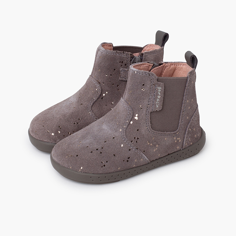 Minimalistischer Glitzer-Bootie mit seitlichem Gummizug Grau