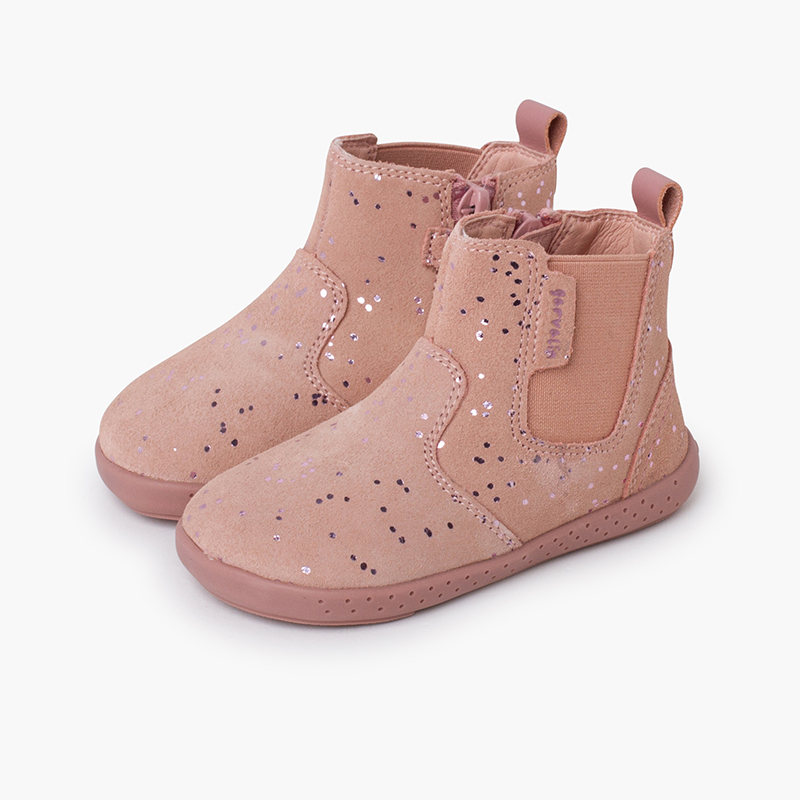 Minimalistischer Glitzer-Bootie mit seitlichem Gummizug Rosa