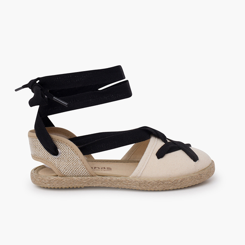 Runde Zehen-Espadrilles mit gekreuzten Bändern Schwarz
