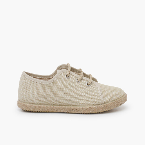 Bluchers für Kinder aus Leinen mit Schnürsenkeln aus Jute Beige