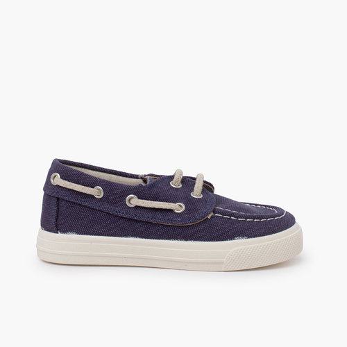 Sommer-Bootsschuhe für Jungen aus Bio-Leinwand Marineblau