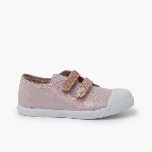 Weiche glitzernde Sneaker mit doppeltem Klettverschluss Rosa