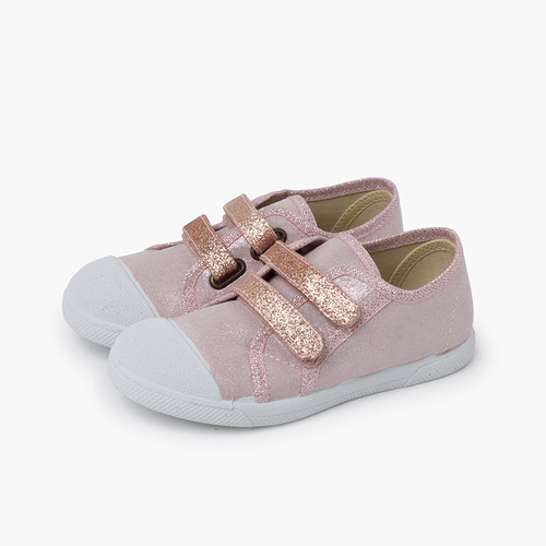 Weiche glitzernde Sneaker mit doppeltem Klettverschluss Rosa