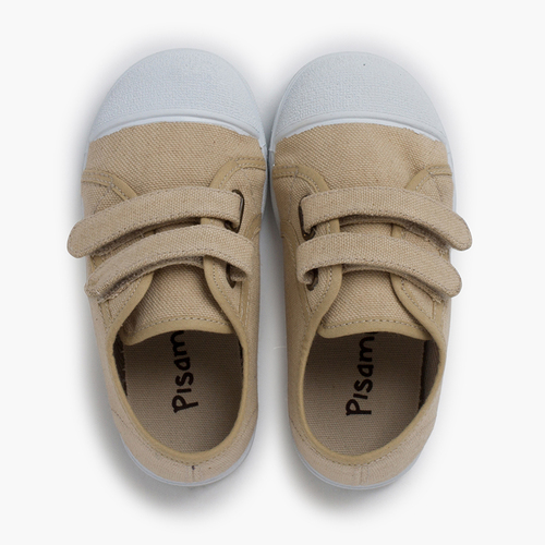 Weiche Eco-Leinwand-Turnschuhe mit Klettverschlussbändern Beige