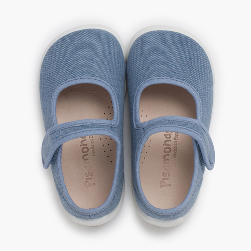 Barefoot-Mary-Janes Klettverschluss weißer Sohle Blau