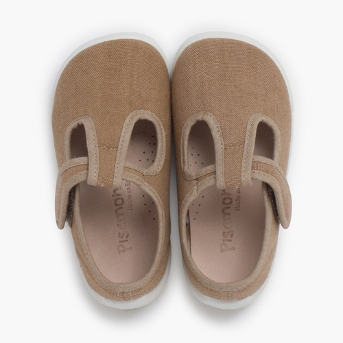 Barefoot-Riemchenschuhe Klettverschluss weißer Sohle Sand