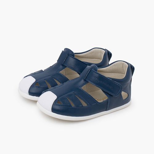 Weiche Ledersandale mit dünner Sohle Navy Blau