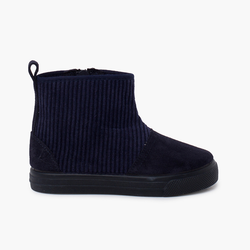 Barfuß-Stiefeletten aus Veloursleder mit Klettverschluss Marineblau