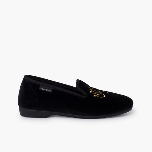 Venezianische Schuhe aus Samt mit Stickerei Schwarz