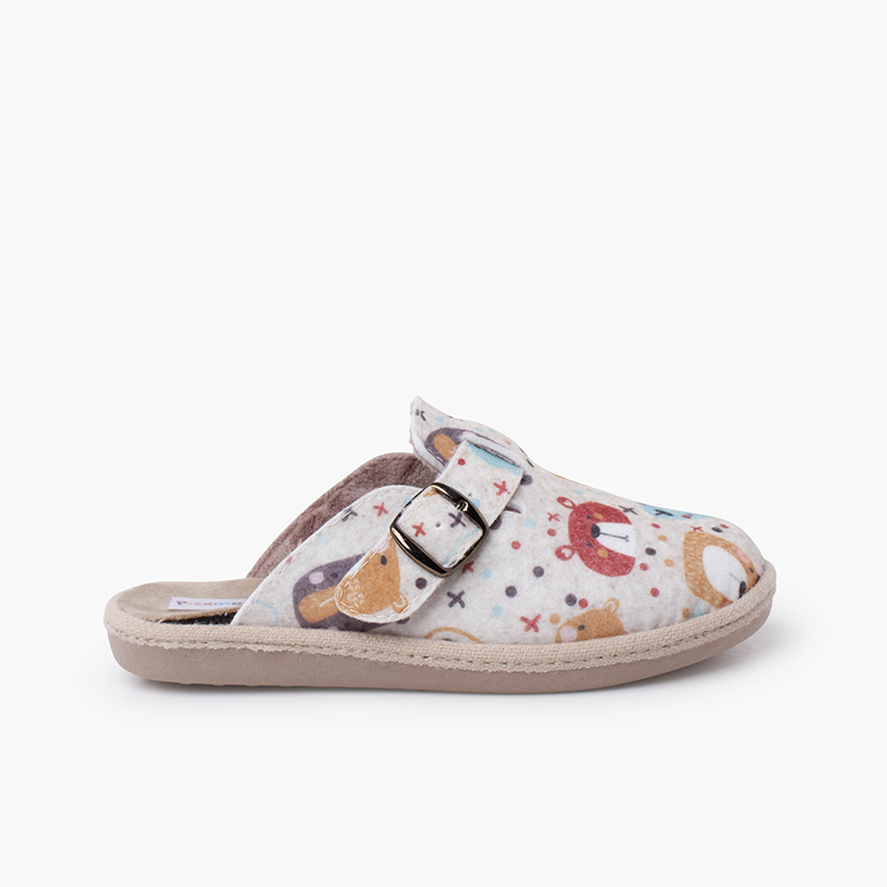 Hausschuhe im Clog-Stil mit Schnalle und gepolsterter Einlegesohle Bären