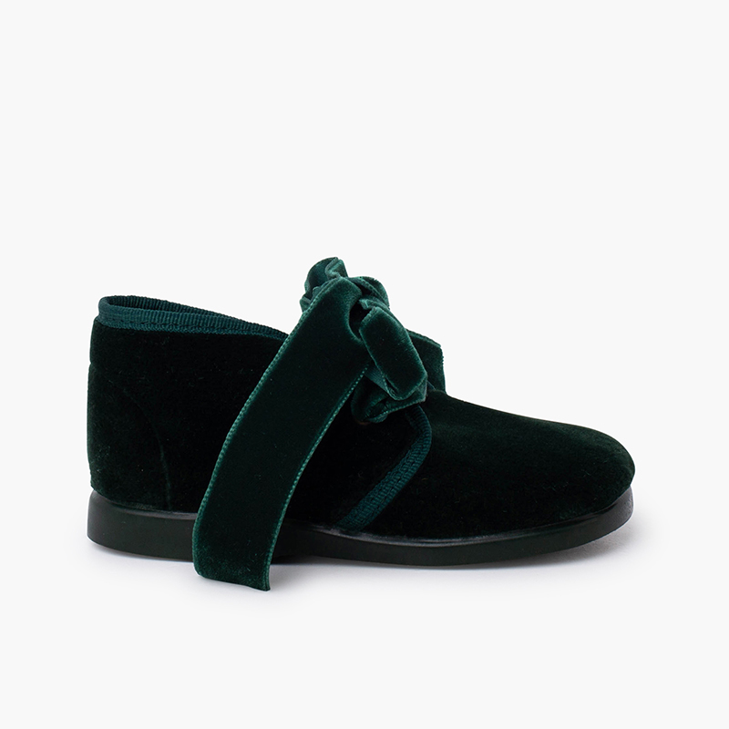 Kinder-Stiefeletten aus Samt mit Schleife Grün