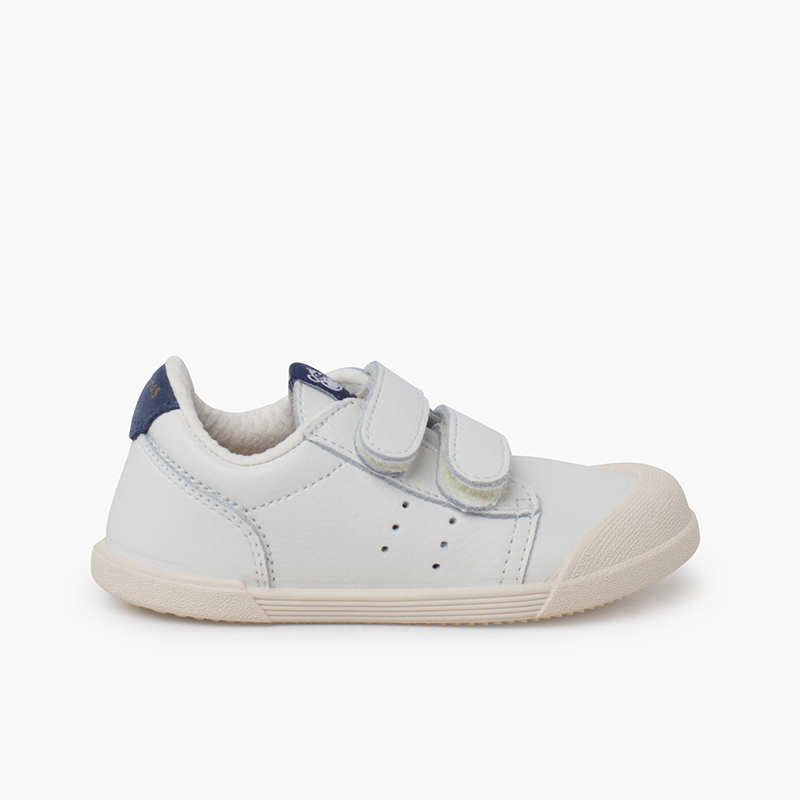 Leder-Sneaker im Tennis-Stil barfuß Jeansblau