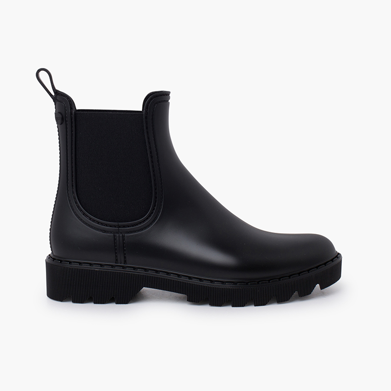 Regenstiefeletten mit elastischen Einsätzen für Mädchen und Frauen Schwarz