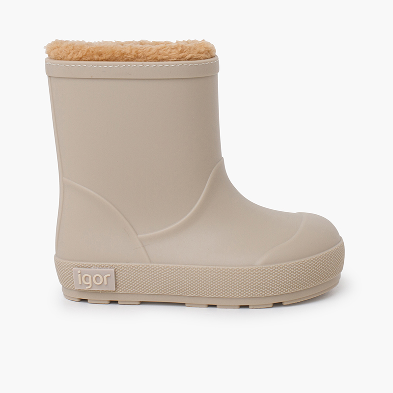 Barfuß-Regenstiefel mit flauschigem Futter Beige