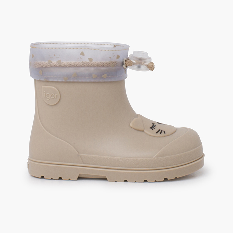 Barfuß-Regenstiefeletten mit verstellbarem Katze Beige