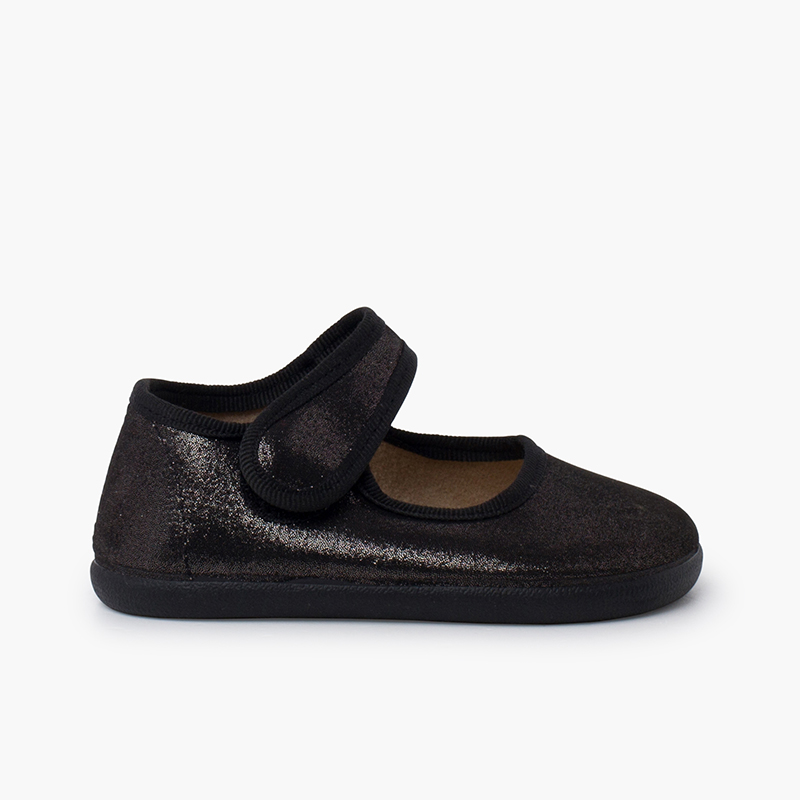 Glänzende Barfuß-Mary-Janes mit Klettverschluss Schwarz
