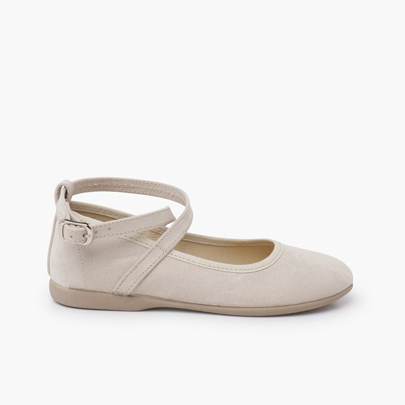 Mary janes wildleder-optik kreuzriemen schnalle Beige